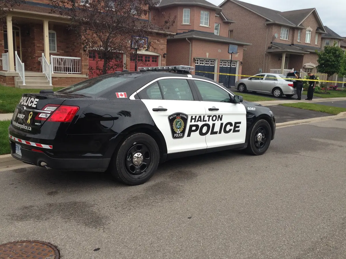 A black and white Halton Regional Police car